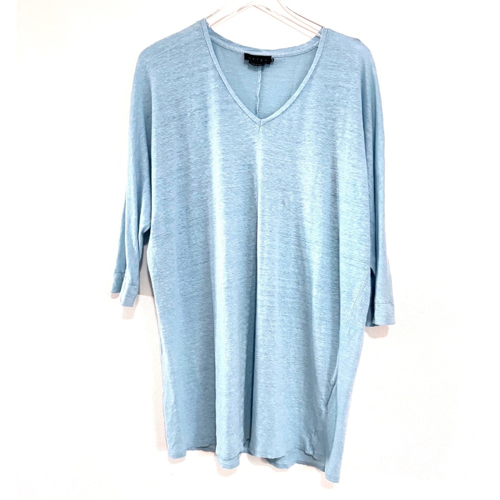 Hatch Luxury Powder Blue Slub Organic Linen Knit Relaxed Tunic Top
